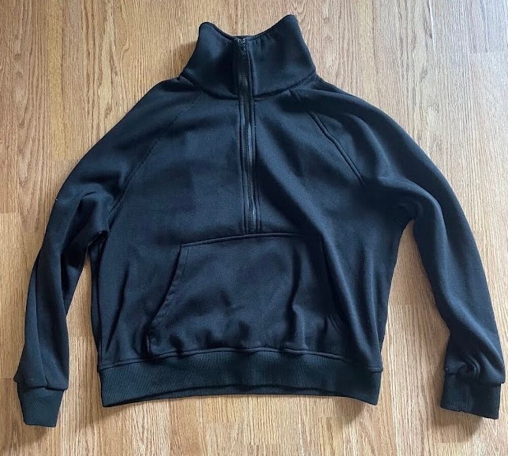 SHEIN Black Oversized Funnel Neck Half Zip Sweatshirt Pullover - Size Medium